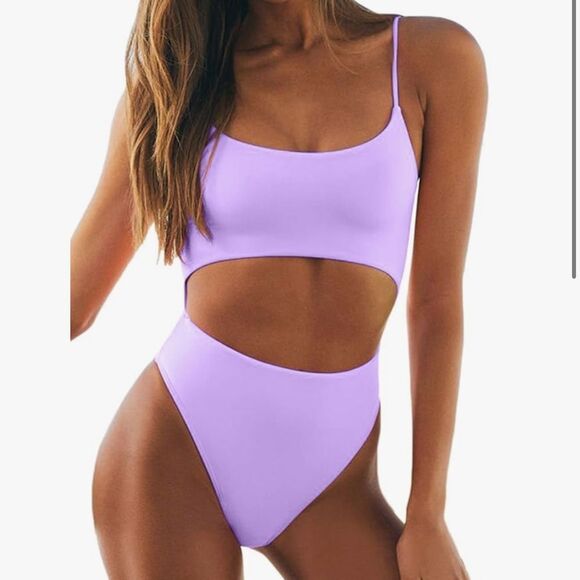Meyeeka Womens Scoop Neck Cut Out Front Lace Up Back High Cut One Piece NWT - Picture 1 of 6